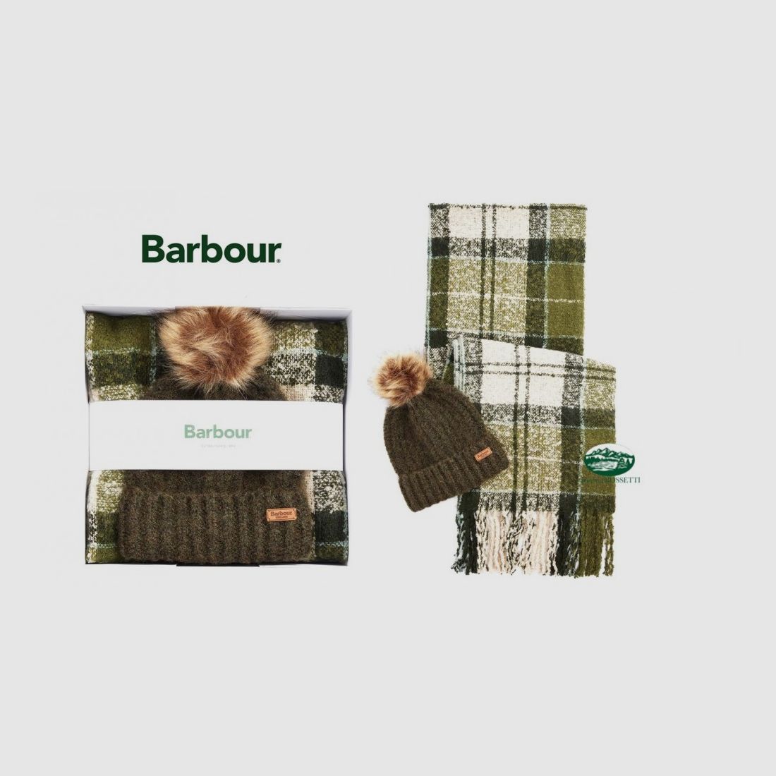 BARBOUR Set Hut und Schal Tartan Saltburn grün Damen