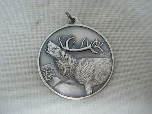 Jagdmedaille Hirsch-altsilber - 40 mm, Ring und Öse