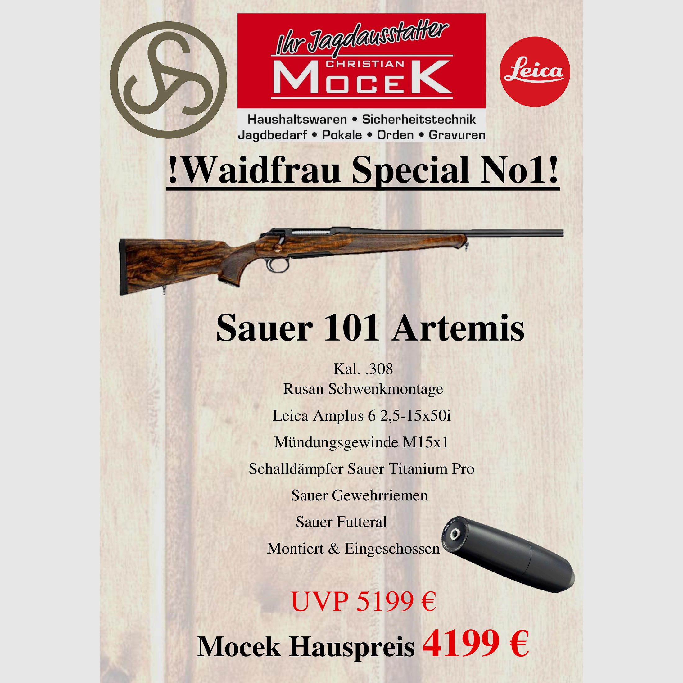 Sauer 101 Artemis, mit Leica Amplus 6 2,5-15x50 i