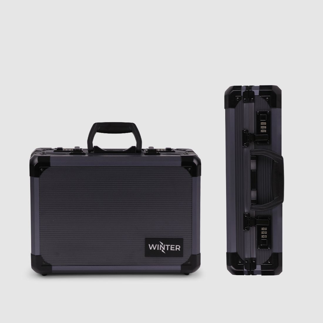 Winter Pistolenkoffer W14 für bis zu 2 Kurzwaffen – Aluminium/Holz, 2 Zahlenschlösser, Raster (Grey)