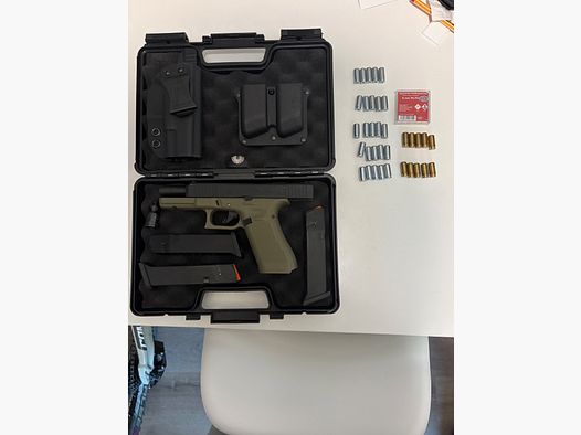 Glock 17 Gen5 French Army Edition (vert/noir) 9mm P.A.K. – Kit complet avec 3 chargeurs, étuis et munitions (retrait uniquement)