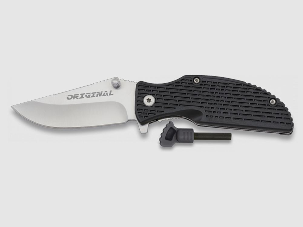Buiten zakmes zwart met vuurstarter in de handgreep, survival