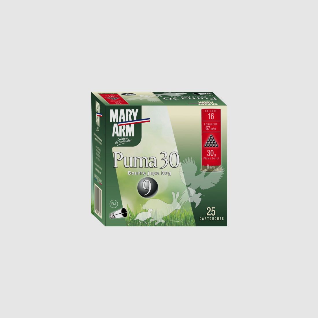 PACKUNG MIT 25 PATRONEN MARY ARM PUMA 30G BOURRE JUPE KAL.16/67 BLEI 7.5, Bild 1 von 2