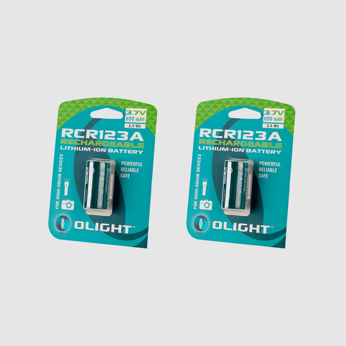 Pack mit 2 wiederaufladbaren Olight RCR123A 650 mAh 3.7V, Bild 1 von 4