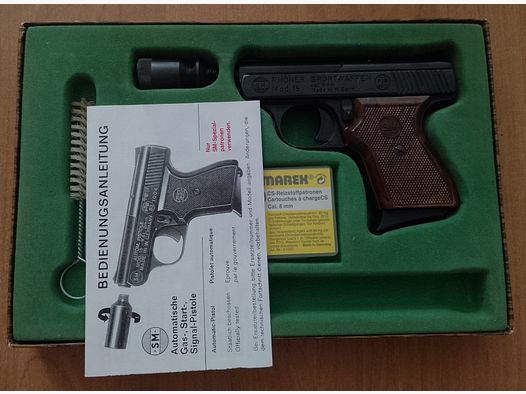 Alte Rhöner SM 15 Kal. 8 mm Knall im PTB 83/2 mit Verpackung!