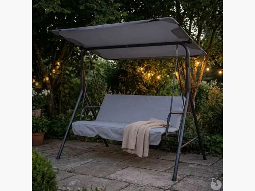 Outdoor swing for 3 people black and white with adjustable roof