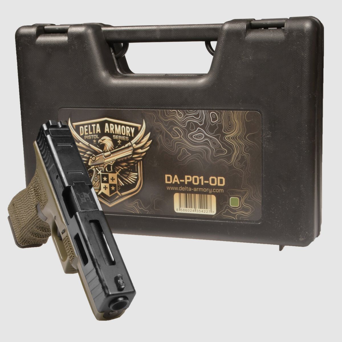 P01 GBB Airsoft Pistool met Grip Stippling in Olijf | Delta Armory