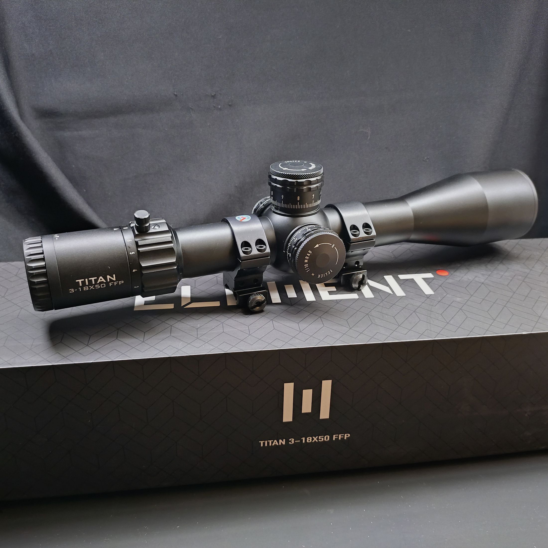 scope ELEMENT Titan 3-18x50 FFP APR-2D MRAD / incl. adjustable scope mount from Sportsmatch UK - ATP 94, 34mm high, for Weaver/Picatinny