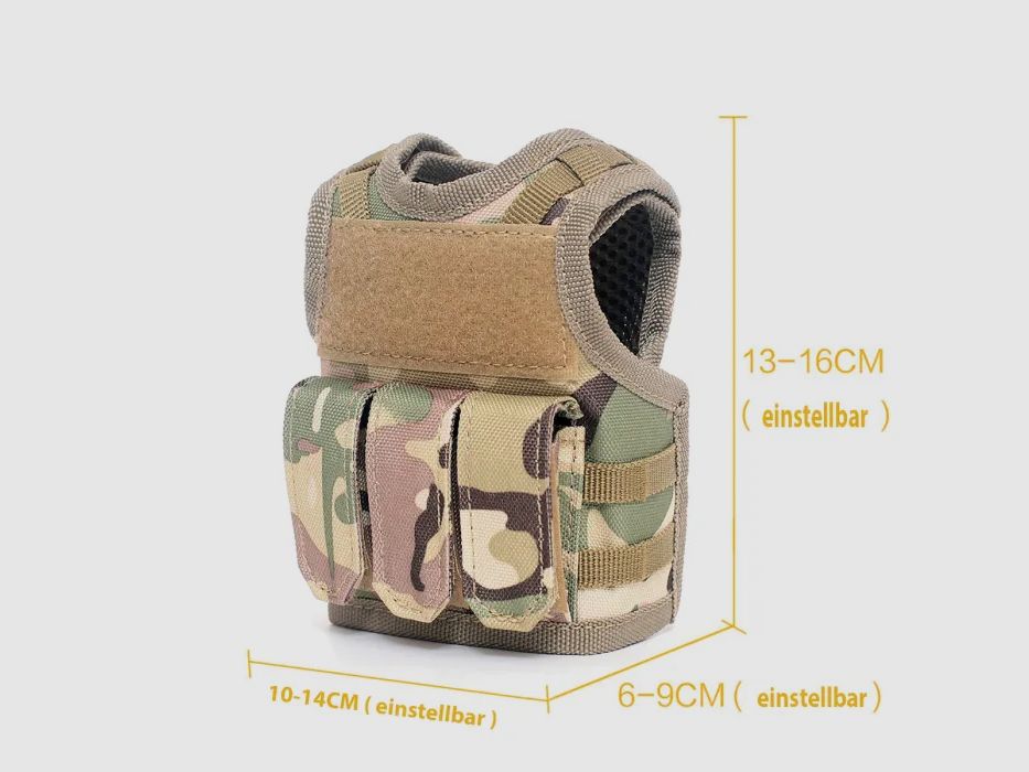Mini Tactical Schutzweste mit Fronttaschen für Bierflasche / Weinflasche / Thermosflasche - MultiCam