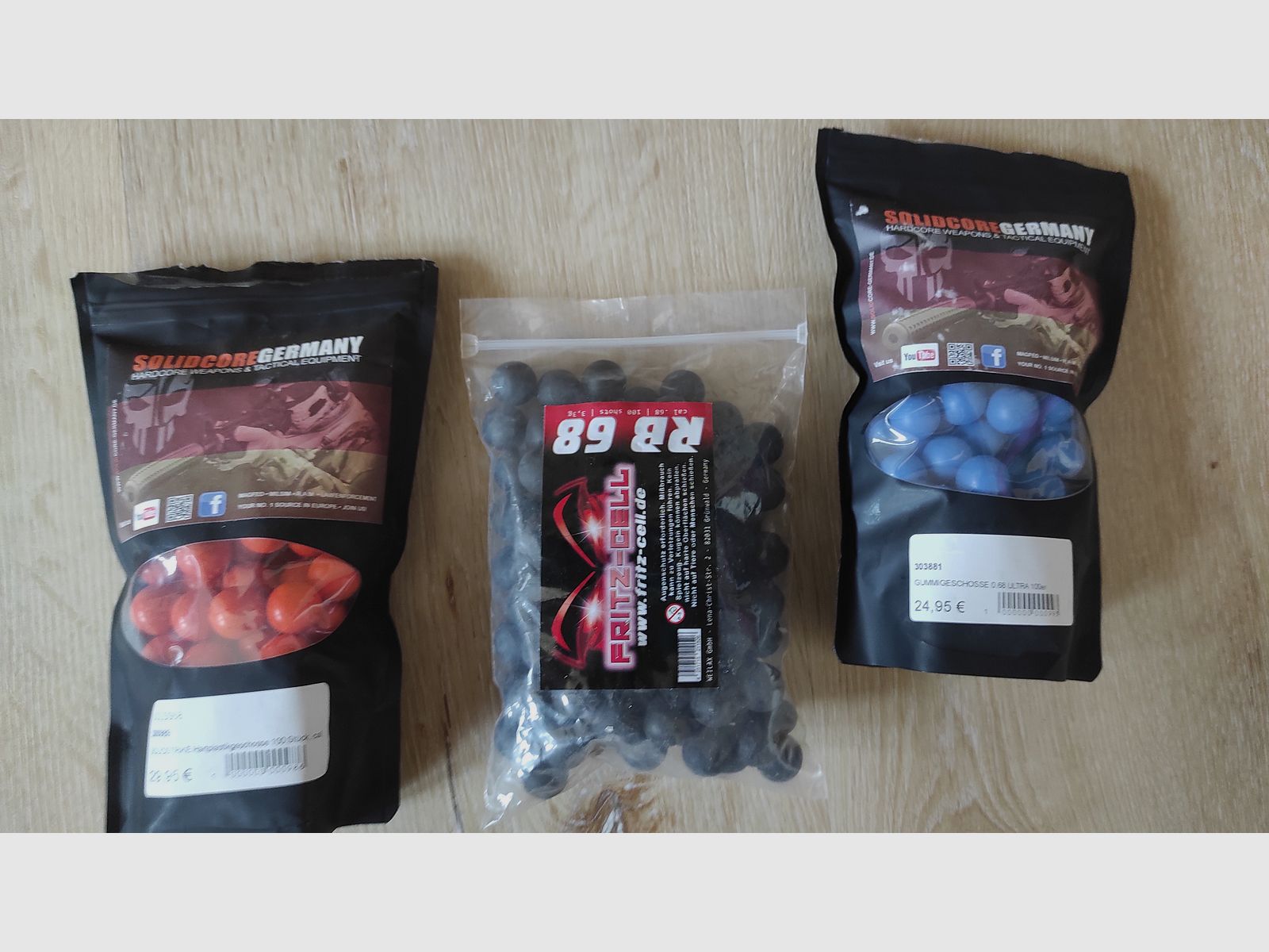 Rubberballs, Hartplastikgeschosse, Gummigeschosse cal.68 CO2 Gasdruckwaffen Gesamt 300 Kugeln