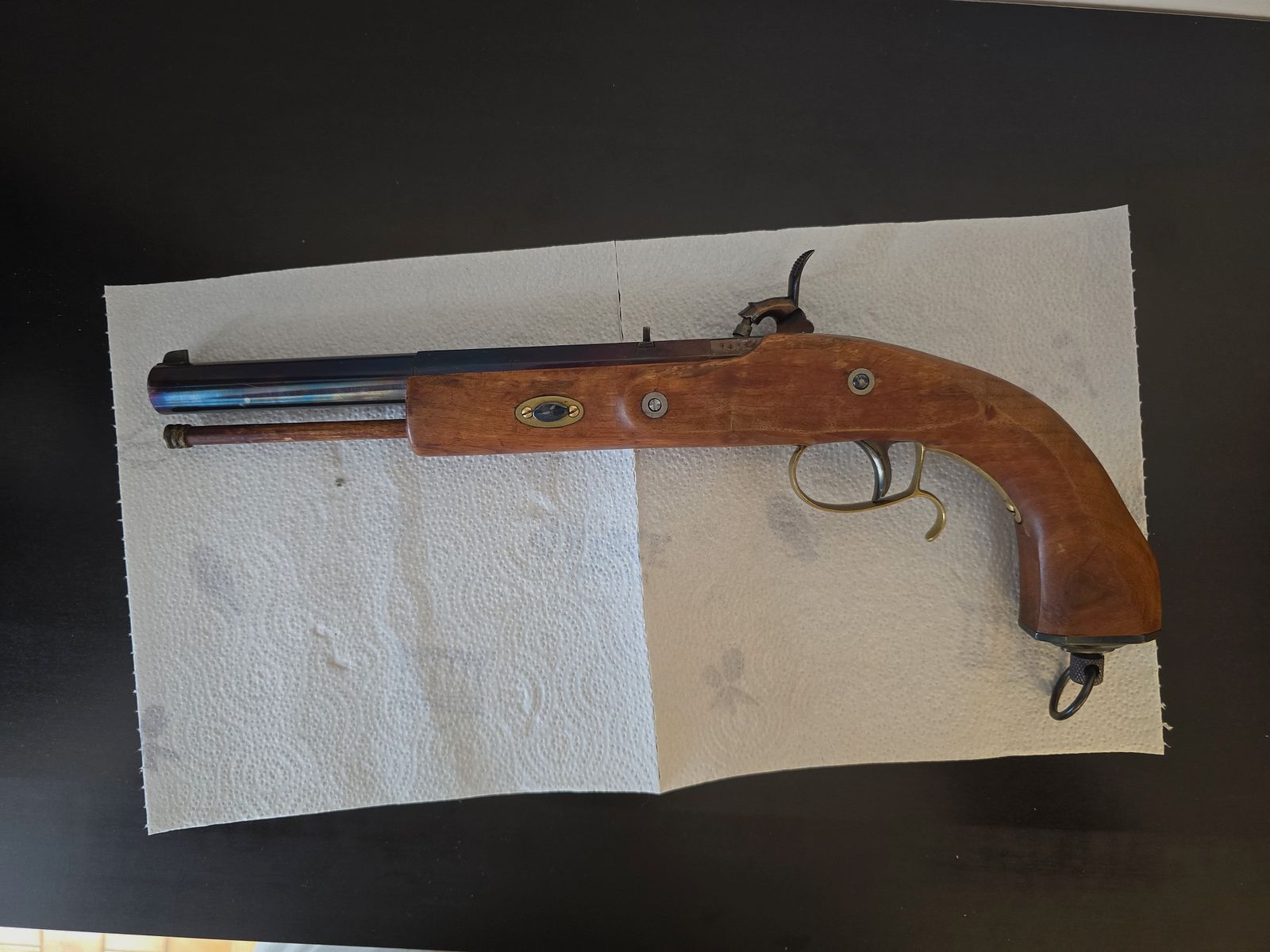 Single-shot percussion pistol (muzzleloader) – caliber .45/.50? Ardesa, Pedersoli, Investarm or Euroarms?