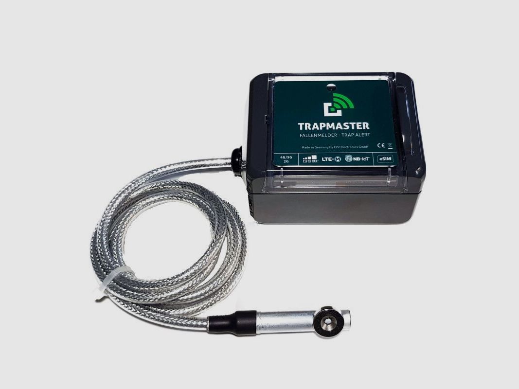 Trapmaster Fallenmelder 4G/5G Version Standard (mit Kombisensor an 1,60m Kabel. Ideal für Kastenfallen)
