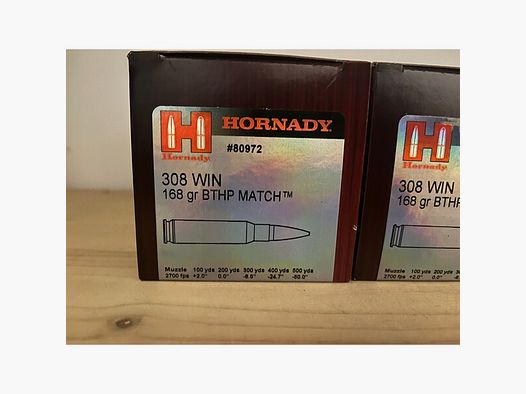 200 Schuss Hornady 308 WIN 168gr. BTHP Match (4 Pakete)