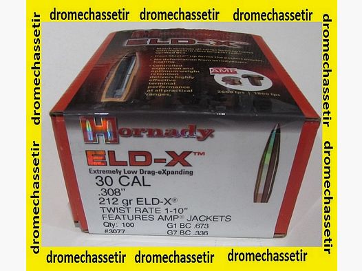 Box 100 bullets Hornady, cal 30, weight 212gr, ELD-X (hunting bullets)