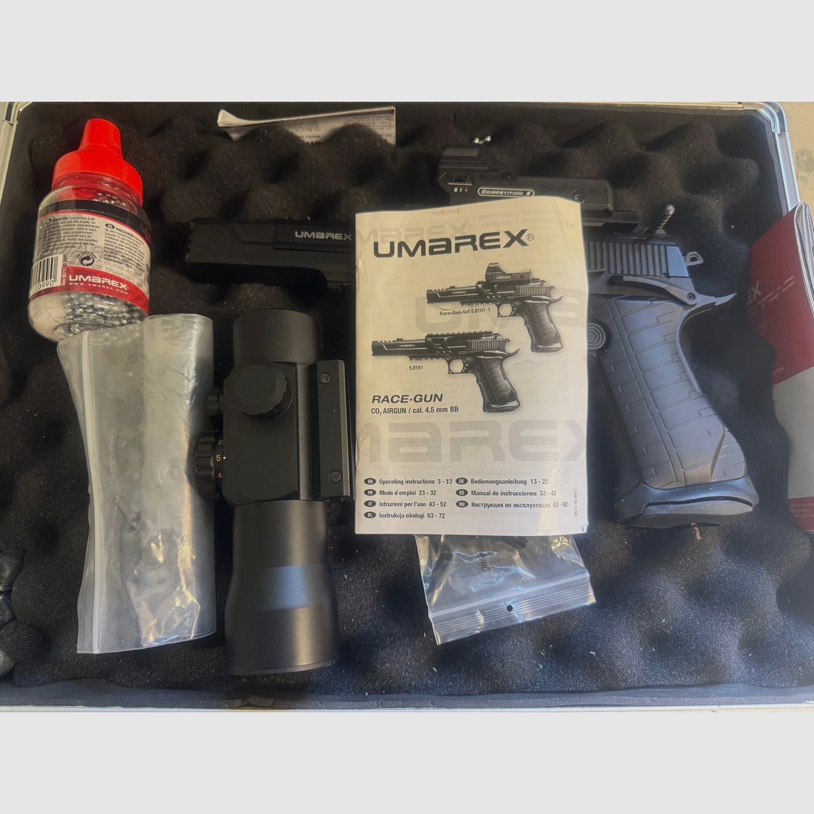 UX CO2 Pistole Racegun Set mit Leuchtpunktvisier - UVP 189,90€