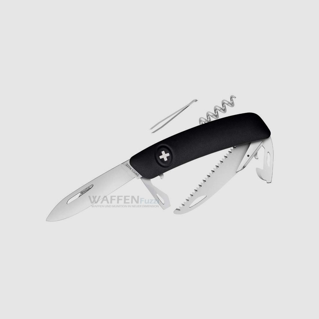SWIZA Taschenmesser D05 Stahl 440 schwarzer Anti-Rutsch-Griff Säge und weitere 10 Funktionen