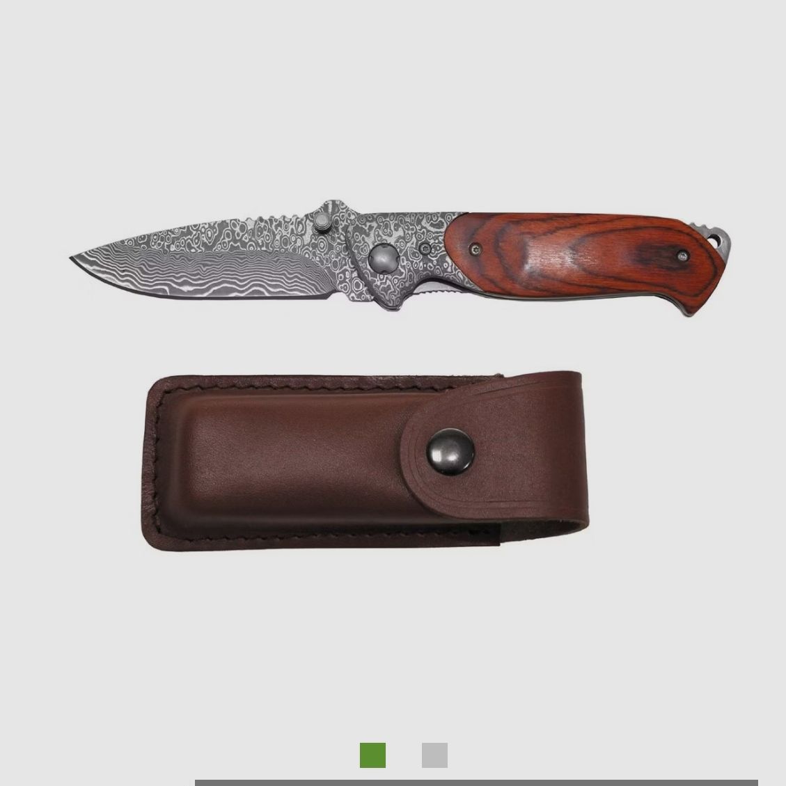 Damastmesser, klappbar, Holzgriff, Lederscheide, Bild 2 von 5