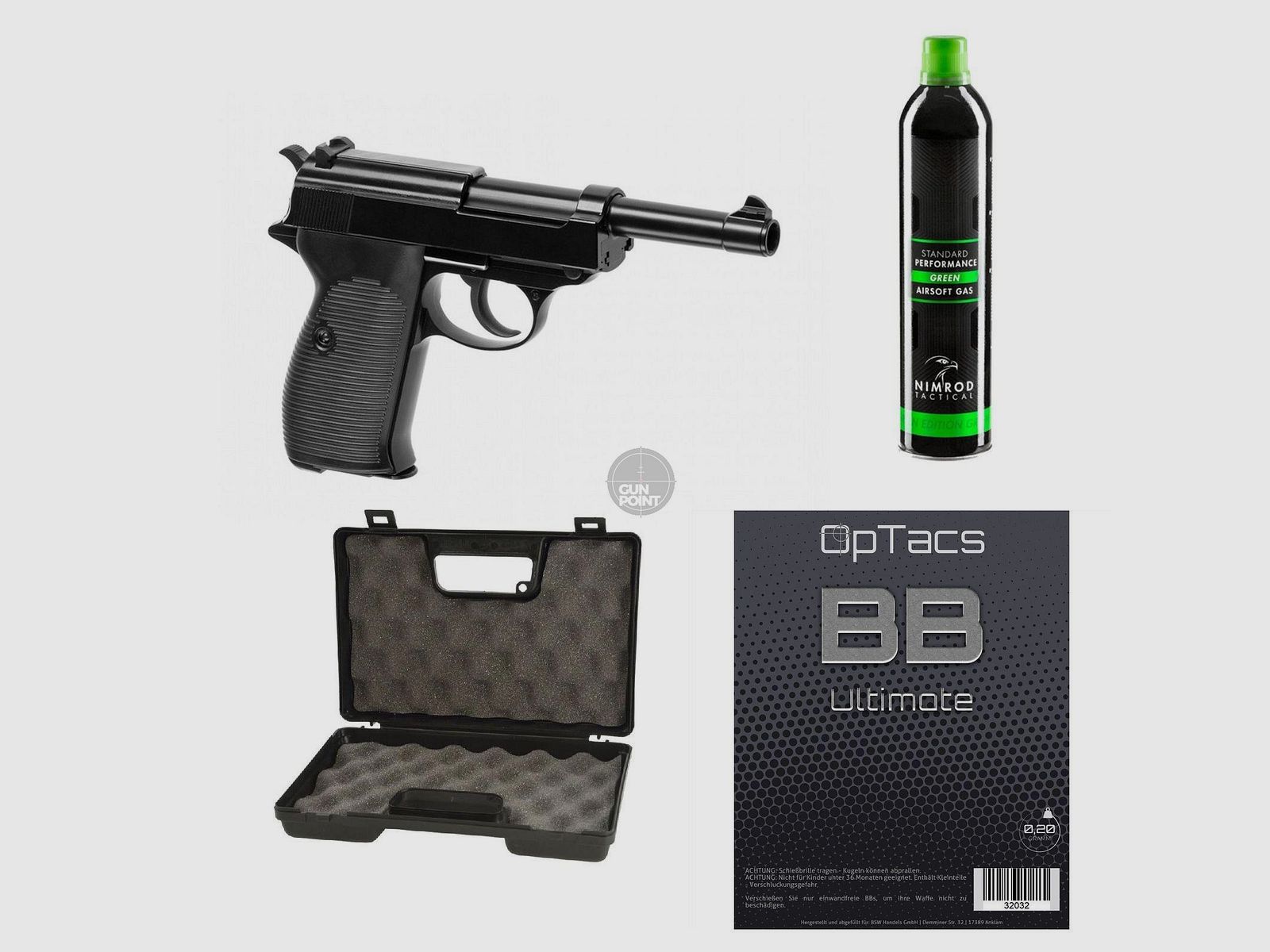 SET !!! Airsoft - Pistool - WE - P38 Full Metal GBB zwart - vanaf 18, meer dan 0,5 Joule