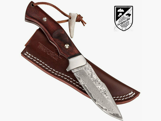 Cuchillo Parforce Damast Rotmilan con funda de cuero
