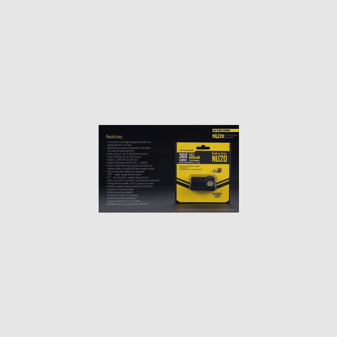 Nitecore NU20 Linterna frontal 360 lúmenes Amarilla, imagen 21 de 21