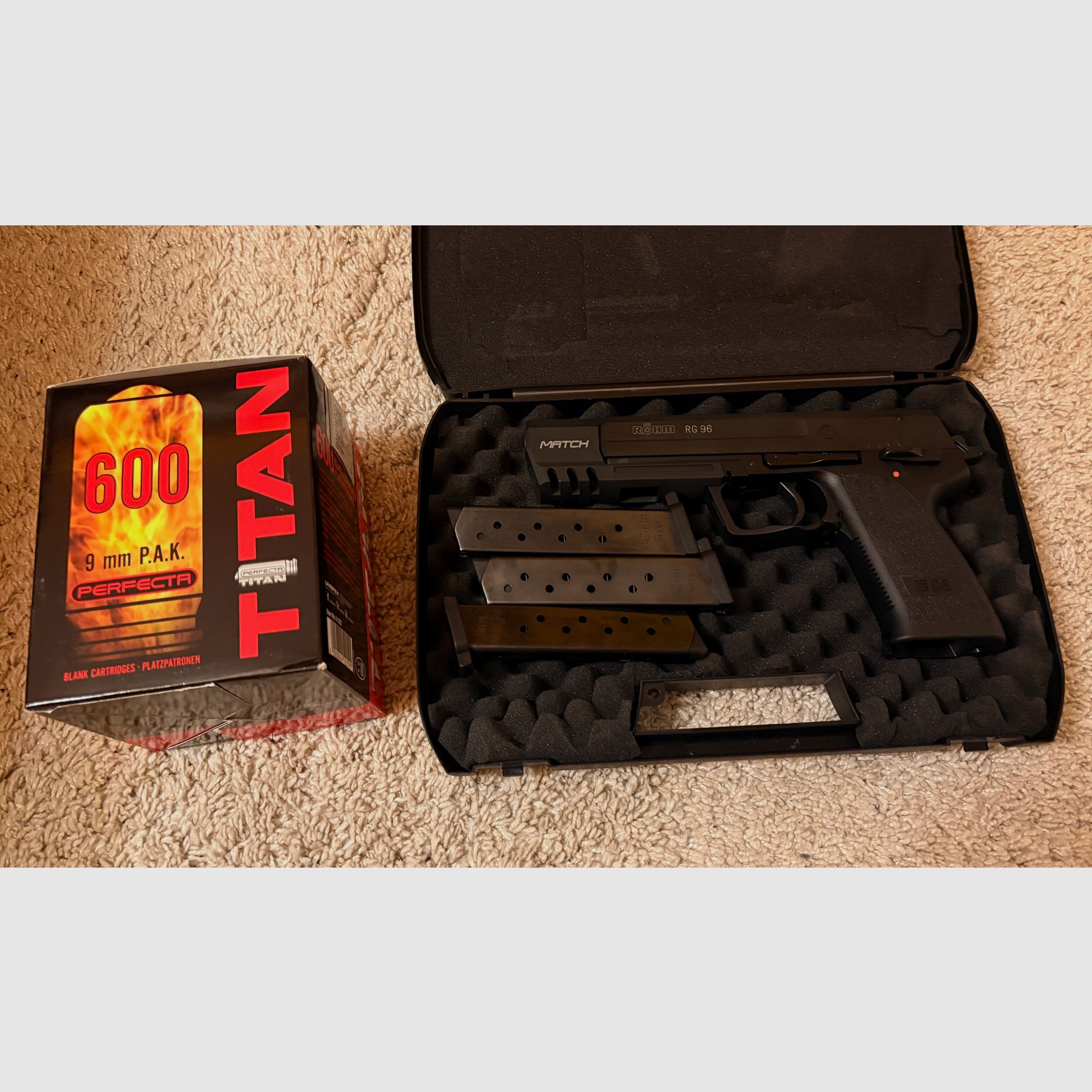 Röhm RG96 Match, 3 Magazine, 600 Schuss 9mm P.A.K.