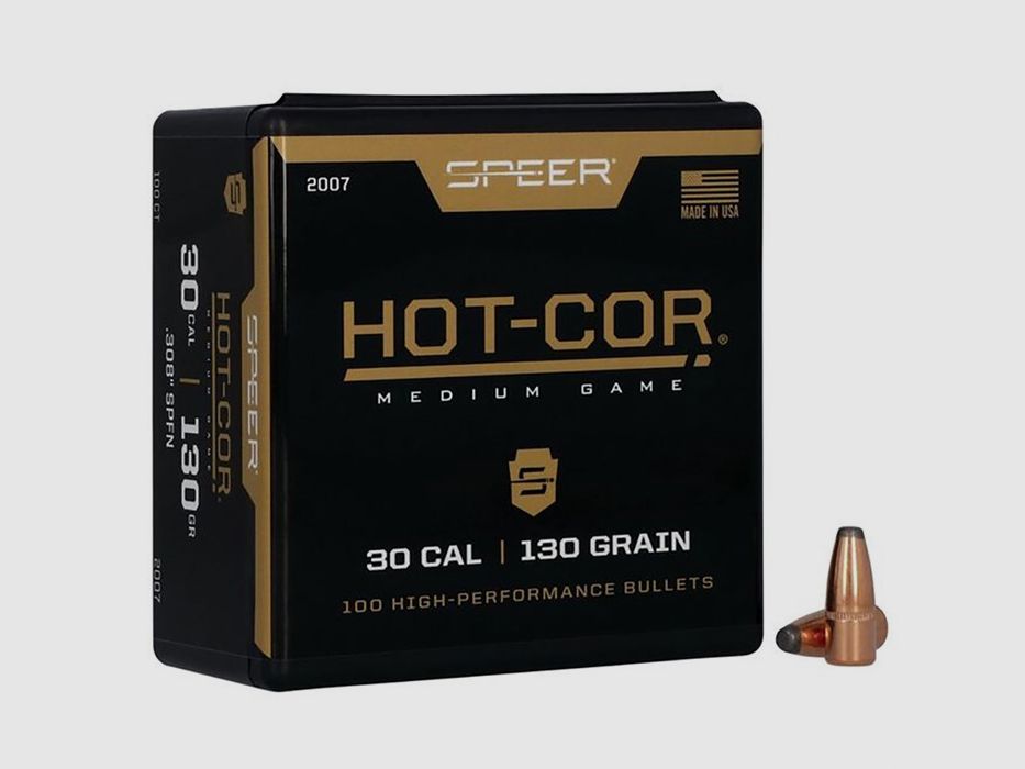 SPEER HOT-COR POCISKI SPEER 30 KALIBER (0,308″) 130GR SOFT POINT PŁASKI NOS 100/BOX, zdjęcie 1 z 2