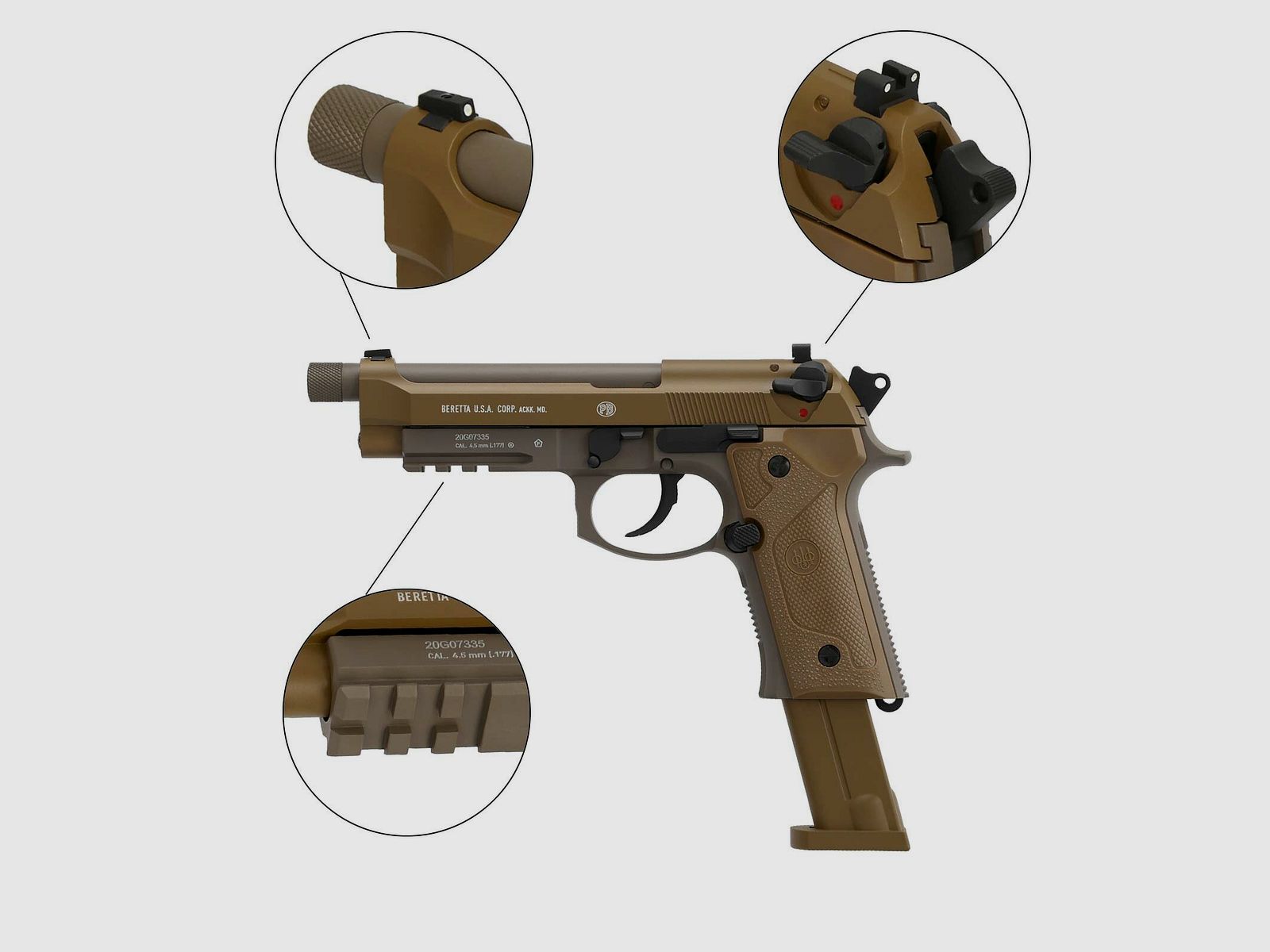 Luftpistolenset Beretta M9A3 FDE 4,5 mm Stahl BB Co2-Pistole Blow Back (P18)