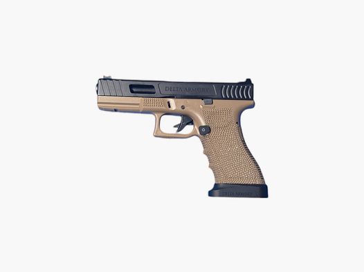 P01 GBB Airsoft Pistole mit Grip Stippling in Tan | Delta Armory