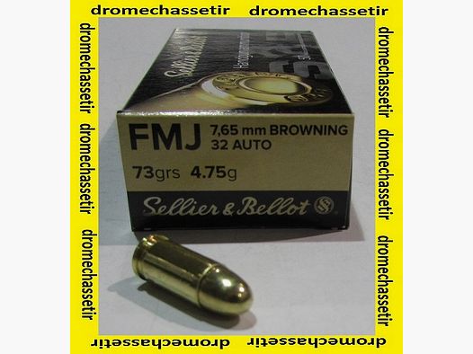 Boite de 50 cartouche Sellier &Bellot cal 32 ACP, 73 Grains FMJ
