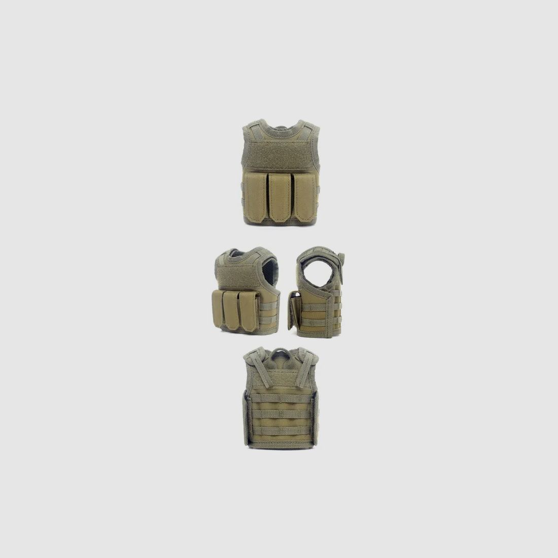 Mini Tactical Schutzweste mit Fronttaschen für Bierflasche / Weinflasche / Thermosflasche - Oliv
