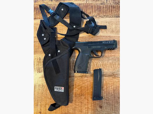 Smith & Wesson M&P40 PS Softair <0,5 J – Set mit 2 Magazinen & Swiss Arms Schulterholster