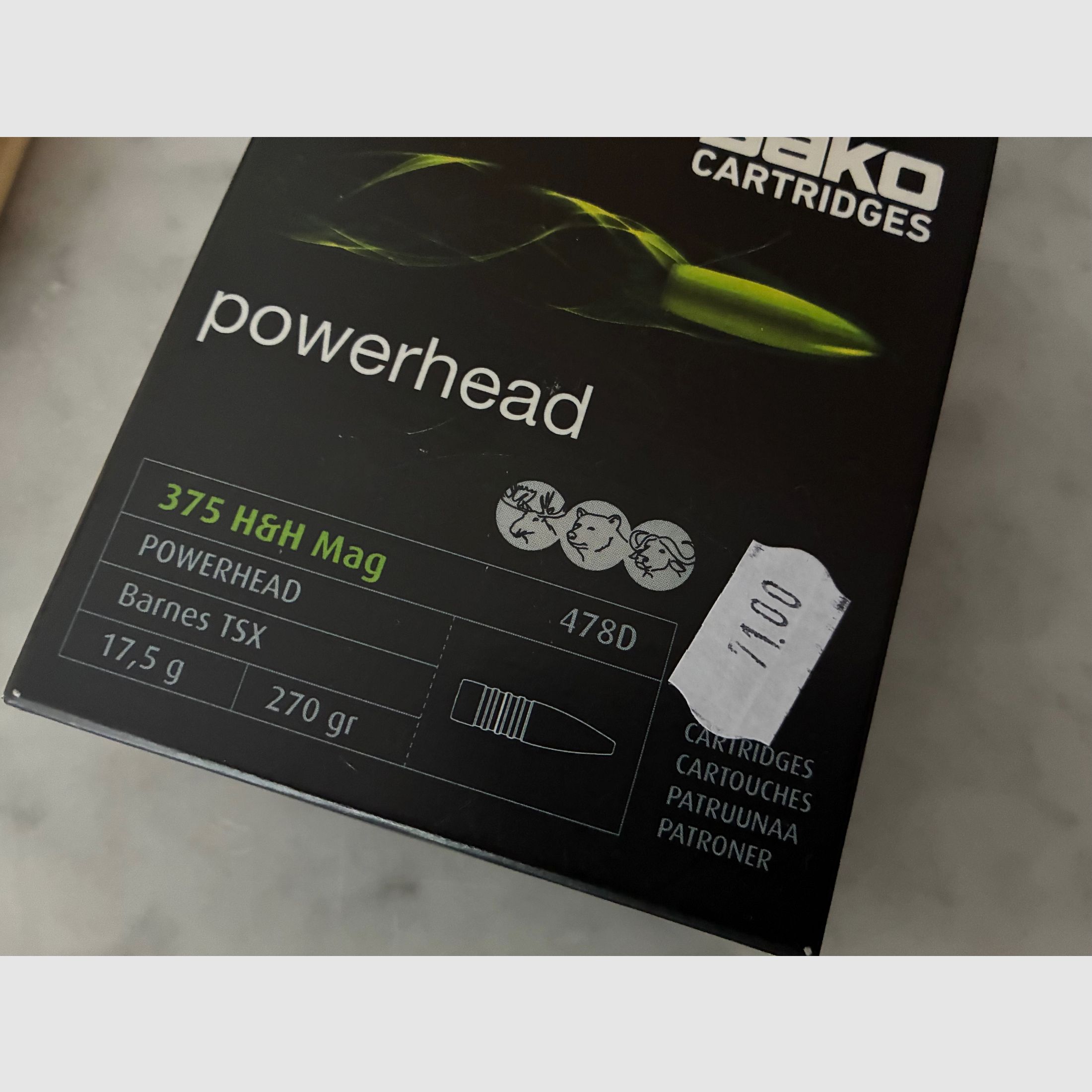 *Equal* 10 packs of .375 H&H Mag. Sako Powerhead Barnes TSX (17.5 g / 270 gr) 478D