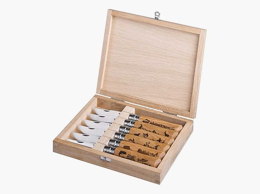 Opinel Taschenmesser N°08, Animalia Kollektion, Holzbox