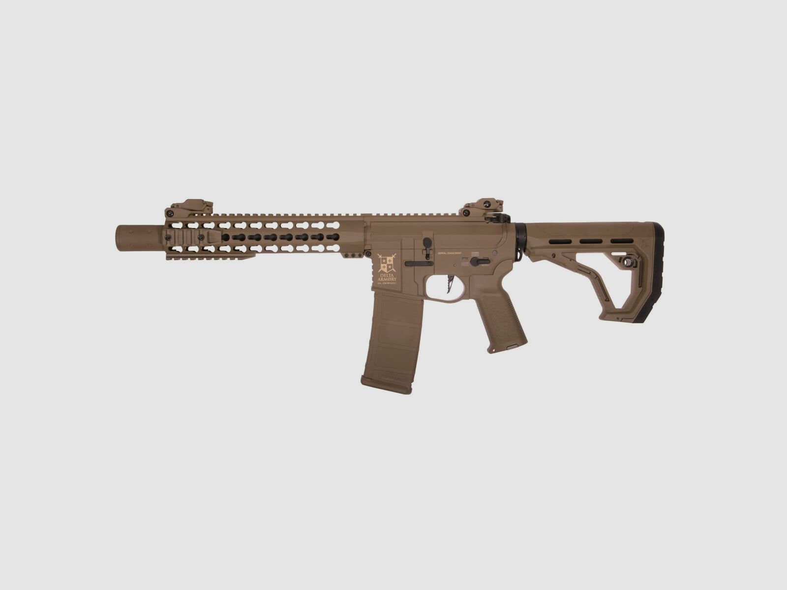 AR15 KeyMod 10 Zoll PREDATOR CHARLIE EAGLE ETU Tan S-AEG Softair Gewehr Frei ab 18 Jahren | Delta Armory