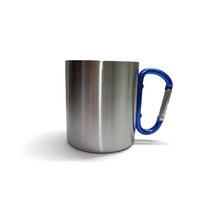 Vaso de acero inoxidable de doble pared con asa de mosquetón azul