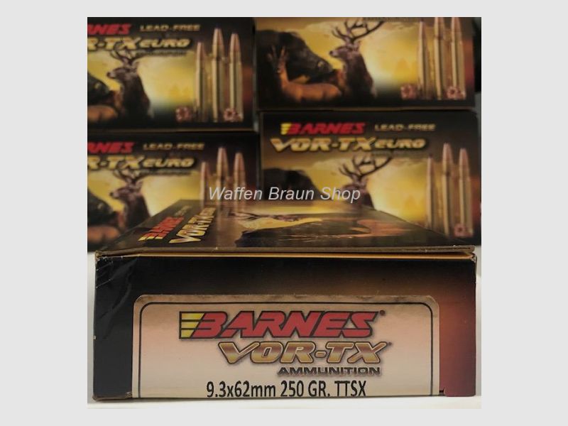 BARNES 31312 VOR-TX EURO CENTERFIRE RIFLE AMMO 9.3X62MM 250GR TTSX 20 pieces