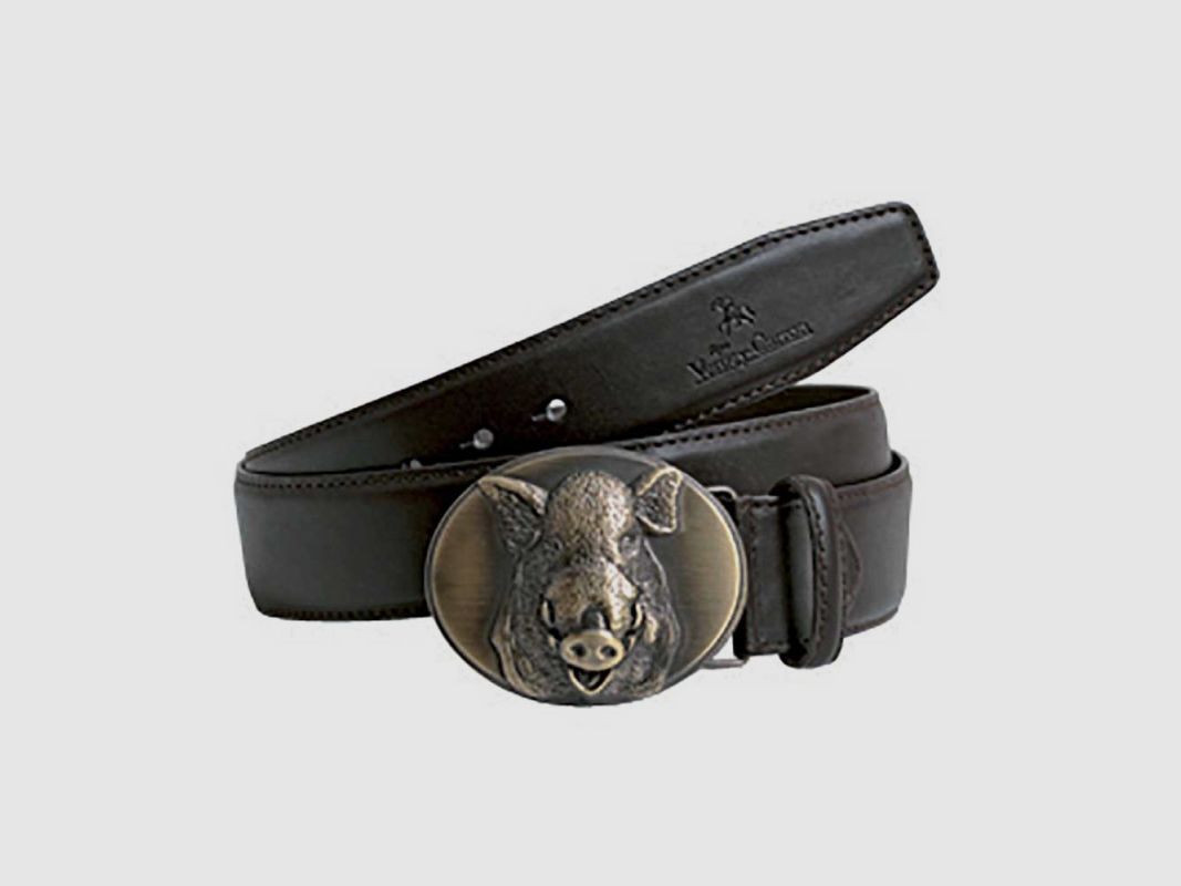 Leder-Gürtel braun mit Wildschweinschnalle Verney-Carron, Bild 1 von 2