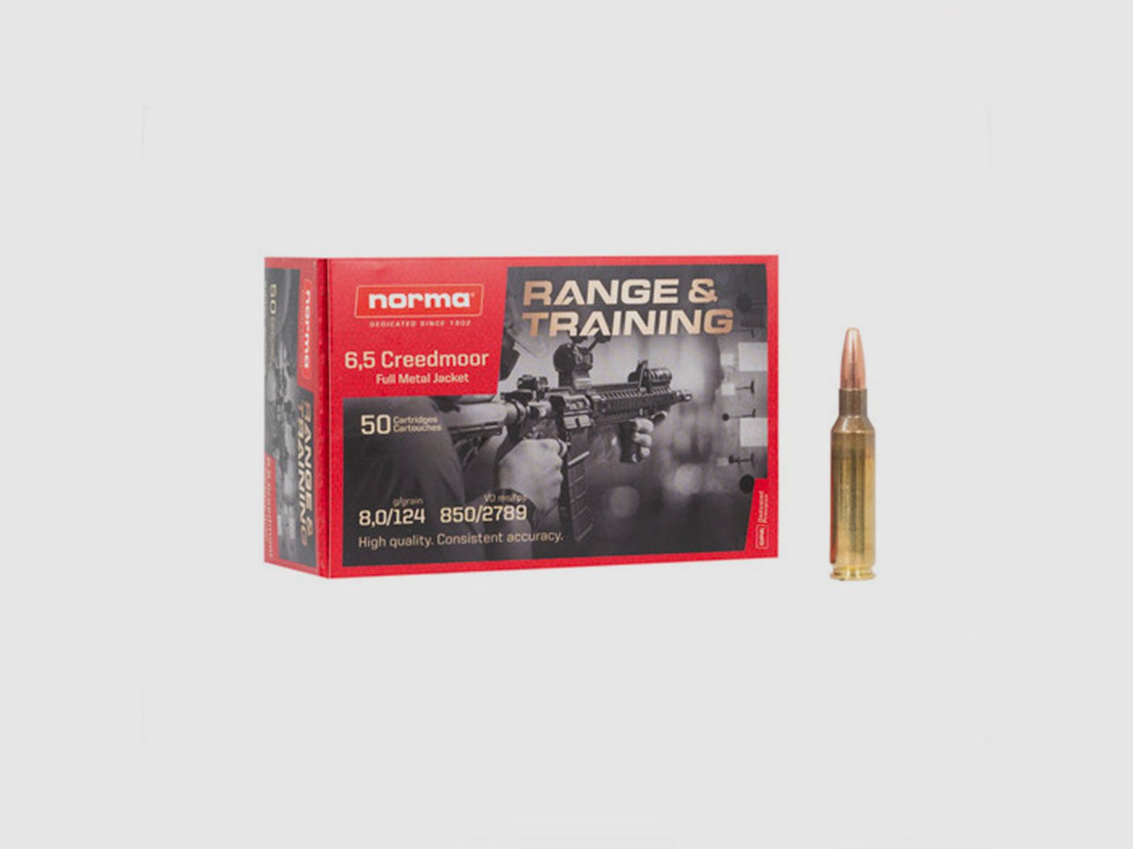 MUNITIE – NORMA – RANGE & TRAINING 6,5 Creedmoor | Full Metal Jacket | 8,0g 124gr