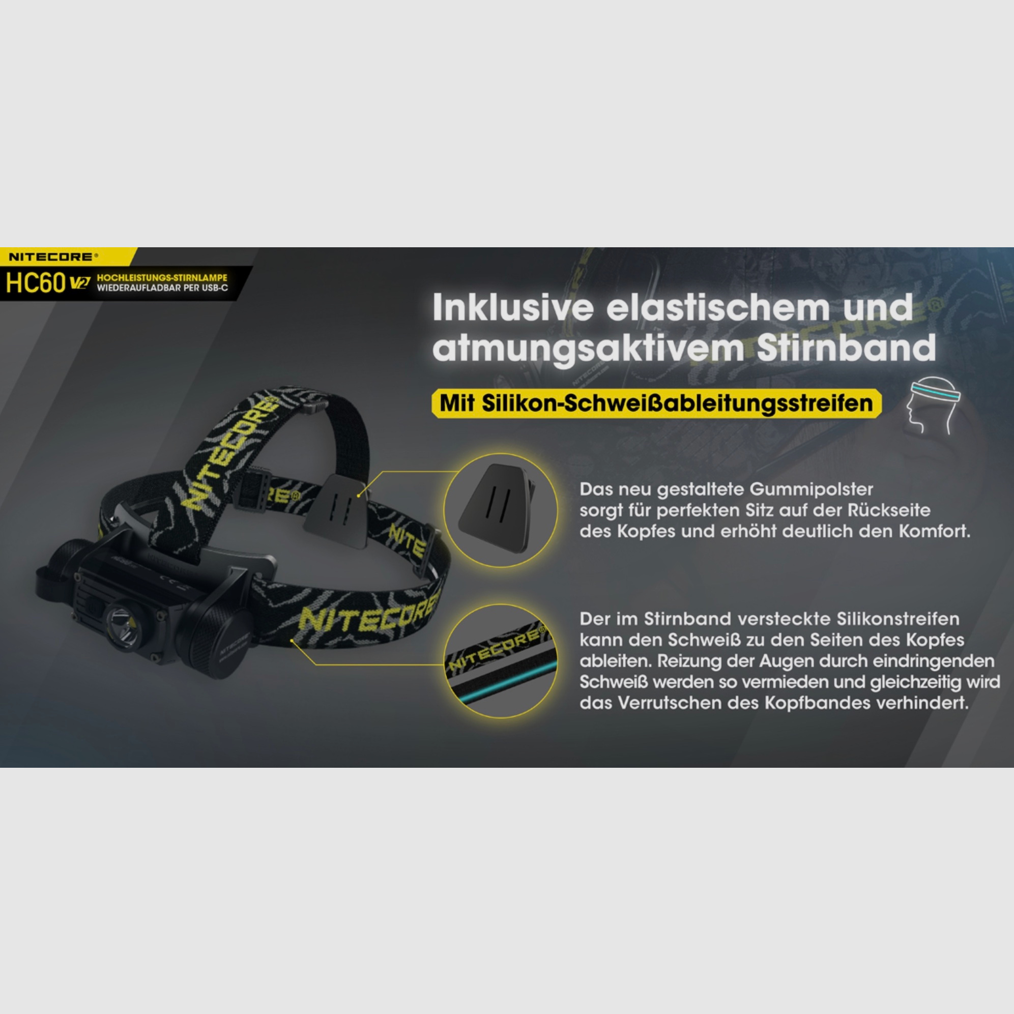 Nitecore HC60W V2 Stirnlampe 1200 Lumen 130 Meter