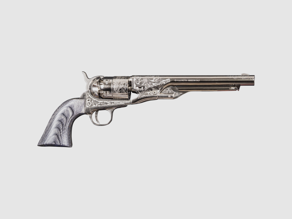 Pistole Schwarzpulver Pietta 1860 Army Nickel Graviert Kal. 44, Bild 1 von 6