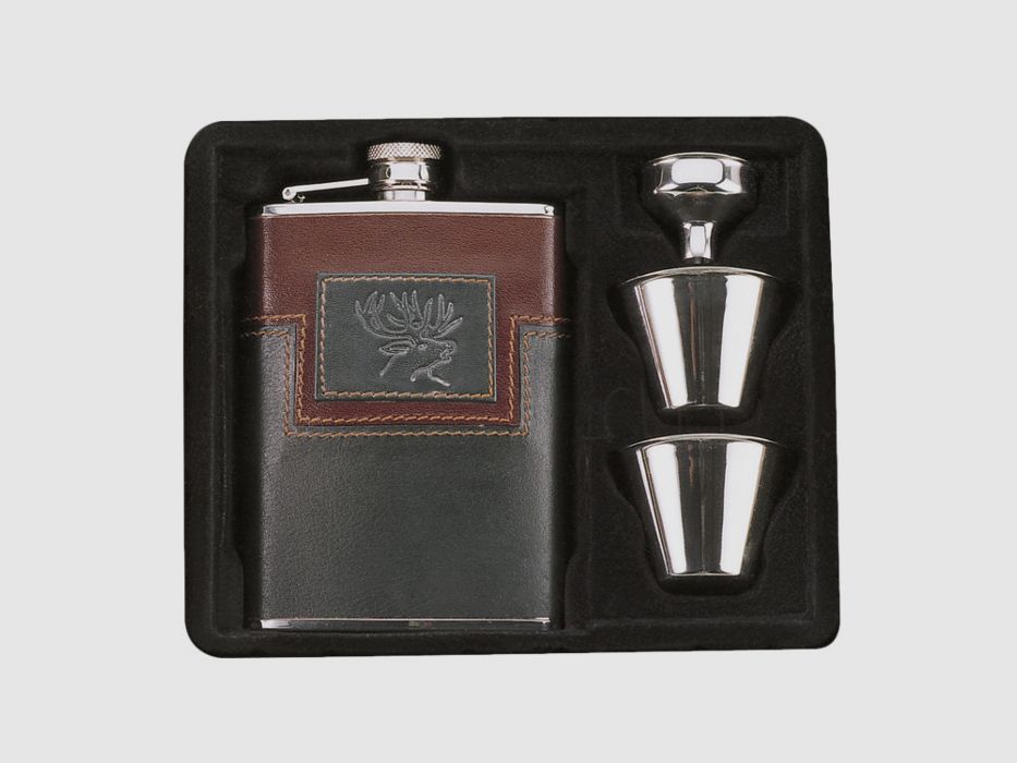 Fritzmann Edelstahlflasche 180 ml, 2 Becher, Geschenkbox