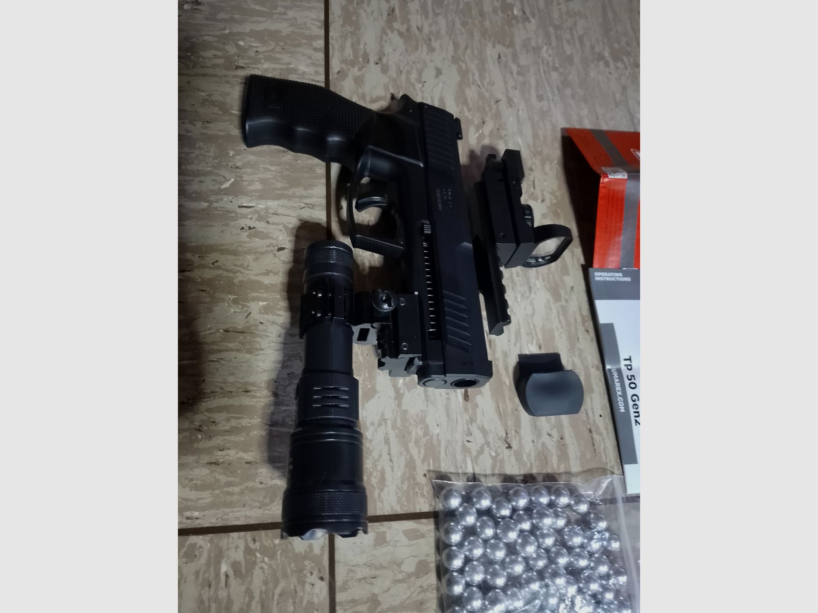 Hdp50 Tp50 T4E RAM .50  Gen 2 mit Visier Rot Grün Punkt Top Mount Scope + CO2 Kapseln + Flashlight Zoom Strobo + Alu Kugeln Rubberballs neu 
