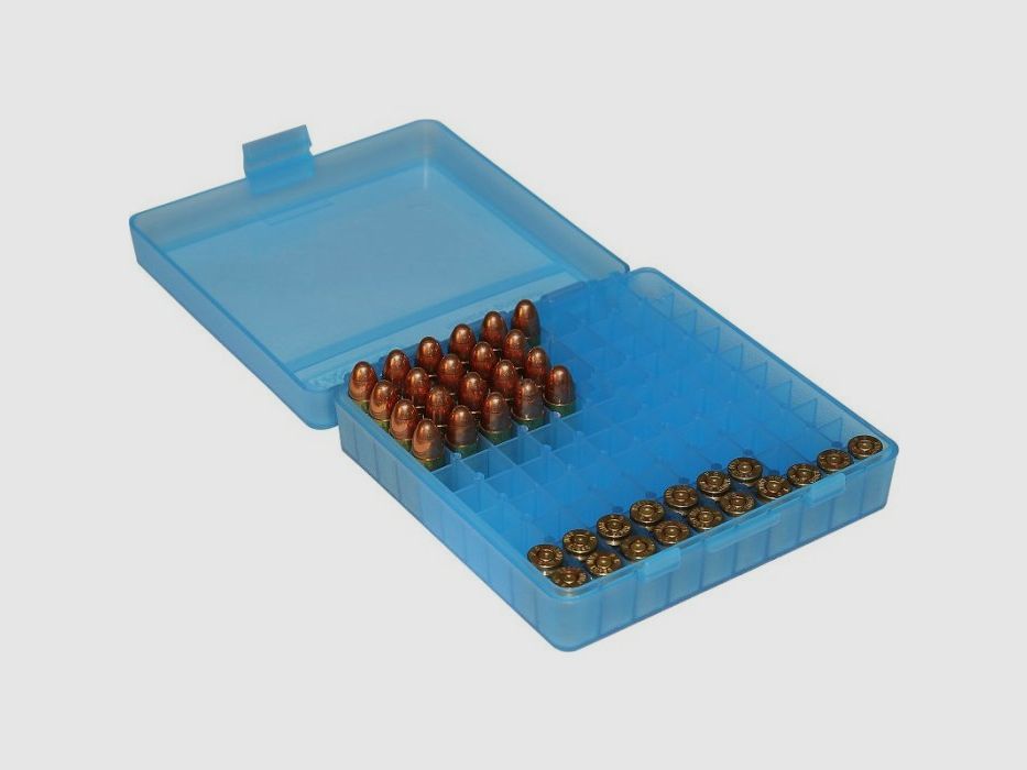 Scatola per munizioni corte P-100-9-24 blu MTM (100 pezzi, 9x19...), immagine 3 di 4