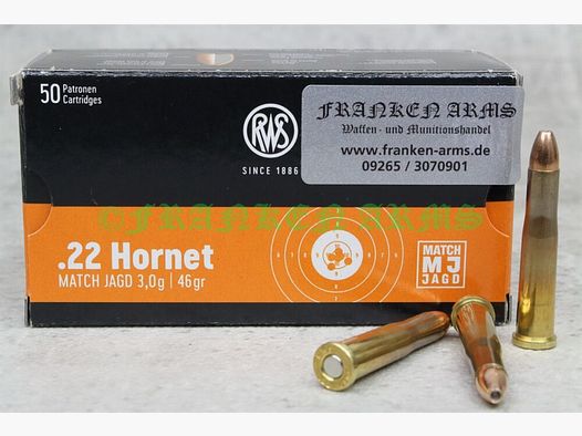 RWS MatchJagd .22 Hornet. 46gr. 3,0g 50 pièces Prix dégressifs