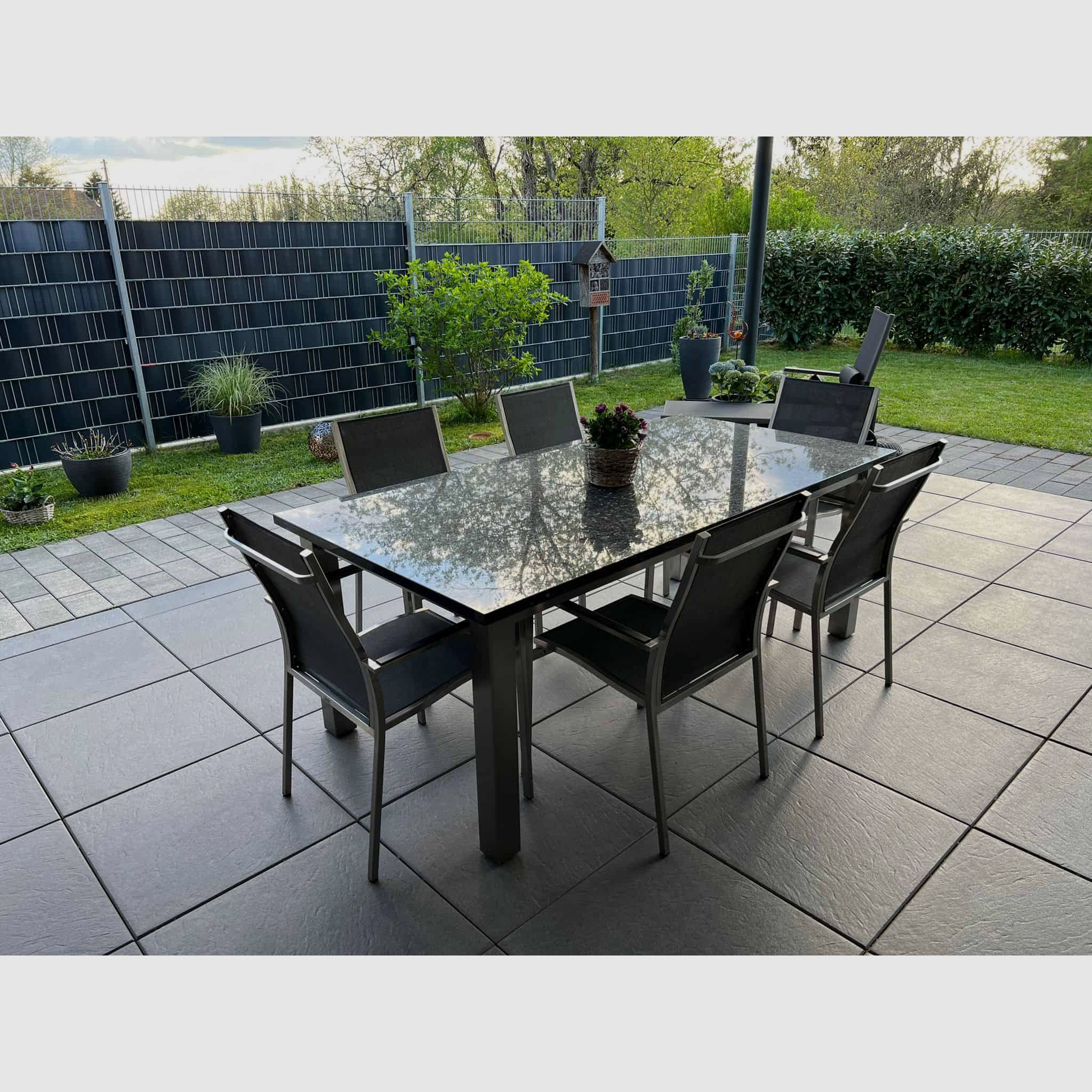 Edelstahltisch "Ehrenburg" mit 3 cm Granitplatte "BluePearl"