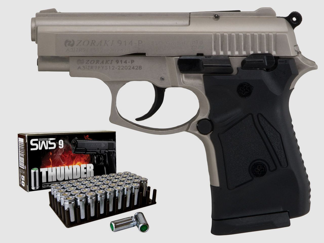 Schreckschuss Pistole Zoraki 914-P Satina PTB 1070 Kaliber 9 mm P.A.K. (P18) + 50 Schuss
