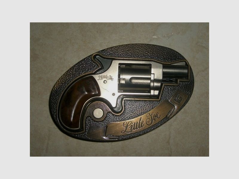 schöner Röhm Derringer - Little Joe  matt vernickelt  - PTB 349 mit Gürtelschnalle !