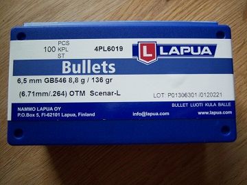 100 St.Lapua Geschosse 6,5mm(.264 Dia.)-136 gr-OTM-SCENAR-L-HPBT-#GB546