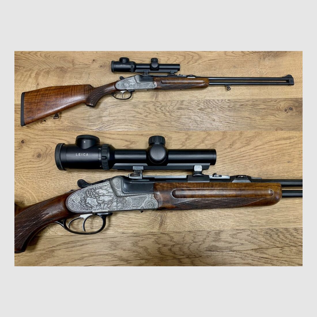 Krieghoff mit Leica Magnus Seitenschloss Doppelbüchse Primus (?)