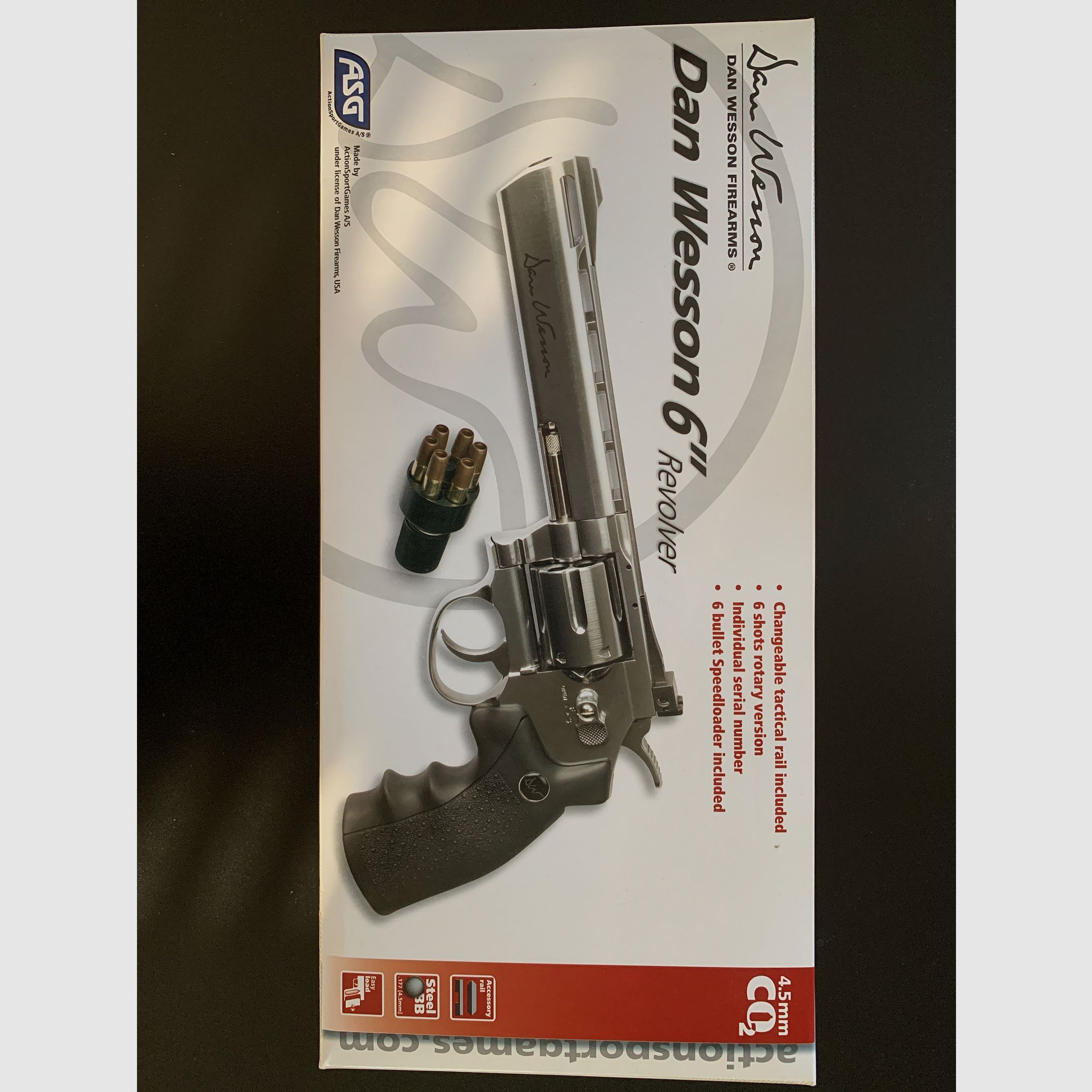 Dan Wesson 6 Zoll Silber 4,5mm + 6 Ersatzhülsen + Originalzubehör